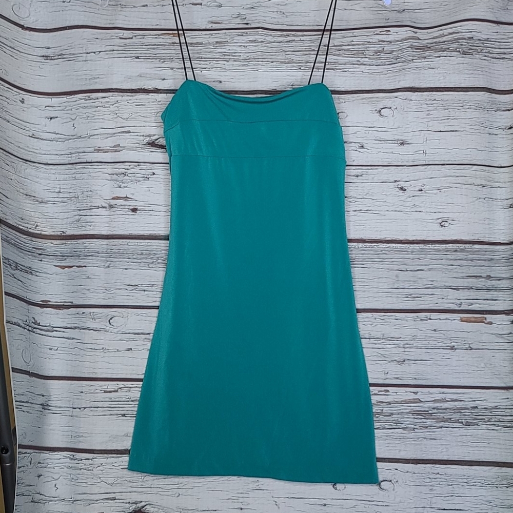 Anthropologie Silence + Noise stretch green spaghetti strap dress sz XS